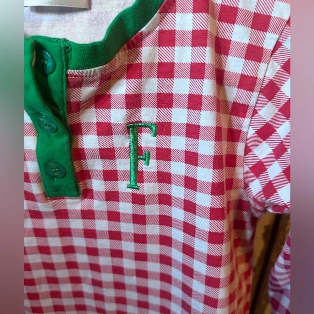 Cecil & Lou Boys Christmas Pajamas “F” Size 10 Red Gingham with Green Trim